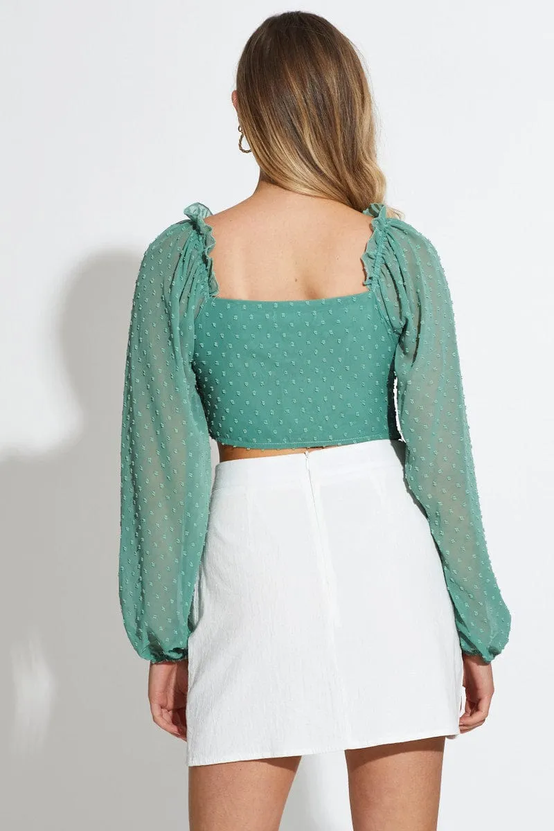 Green Crop Top Long Sleeve Square Neck sold by Ally Fashion product image thumbnail 4