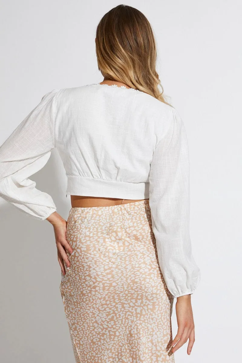 White Crop Top Long Sleeve V-Neck sold by Ally Fashion product image thumbnail 4