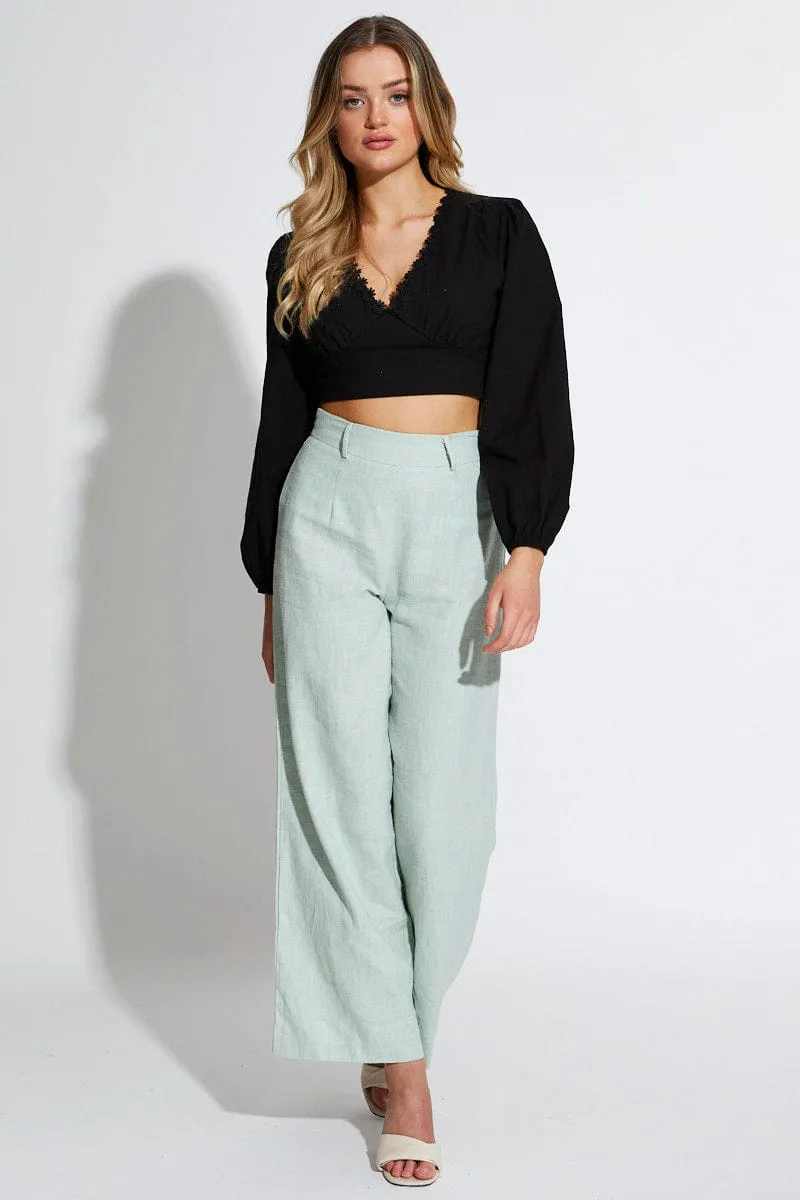 Black Crop Top Long Sleeve V-Neck sold by Ally Fashion product image thumbnail 2