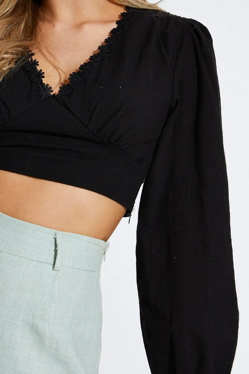Black Crop Top Long Sleeve V-Neck sold by Ally Fashion product image thumbnail 5