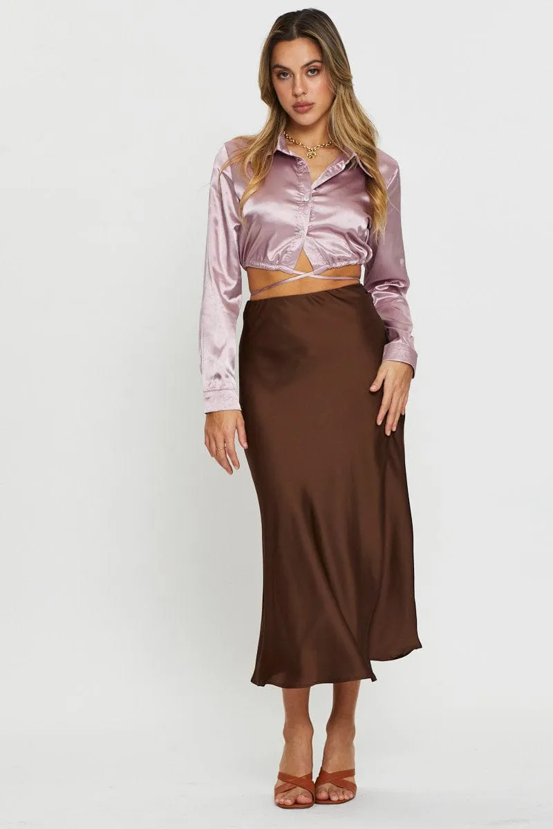 Pink Wrap Blouse Long Sleeve Collared Satin sold by Ally Fashion product image thumbnail 3