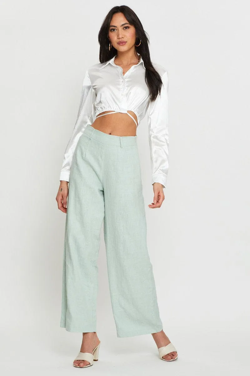 White Wrap Blouse Long Sleeve Collared Satin sold by Ally Fashion product image thumbnail 2