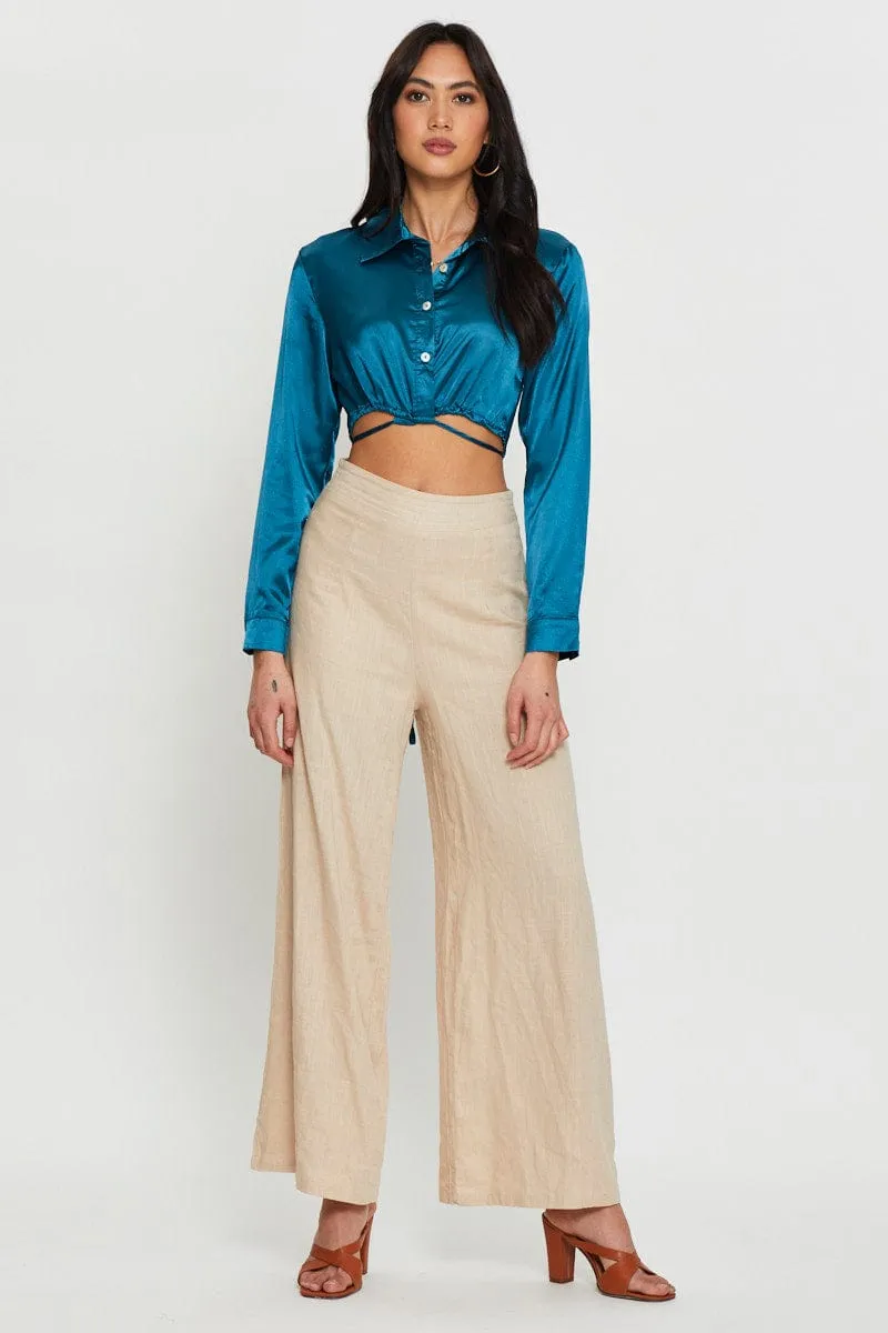 Blue Wrap Blouse Long Sleeve Collared Satin sold by Ally Fashion product image thumbnail 2