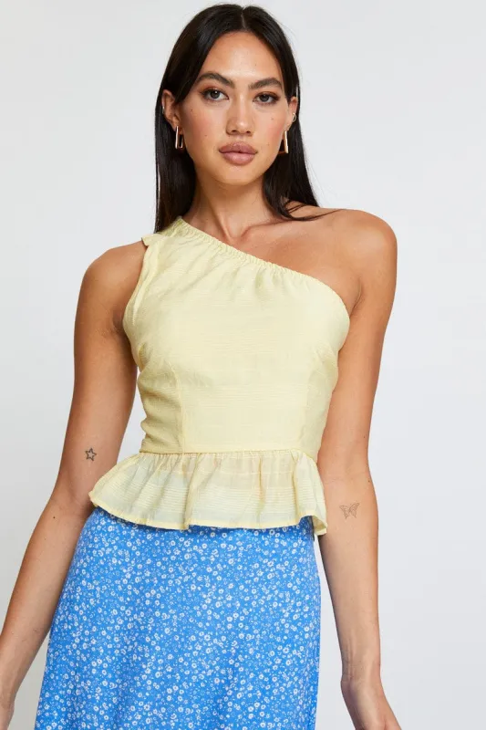 Yellow Peplum Top One Shoulder sold by Ally Fashion