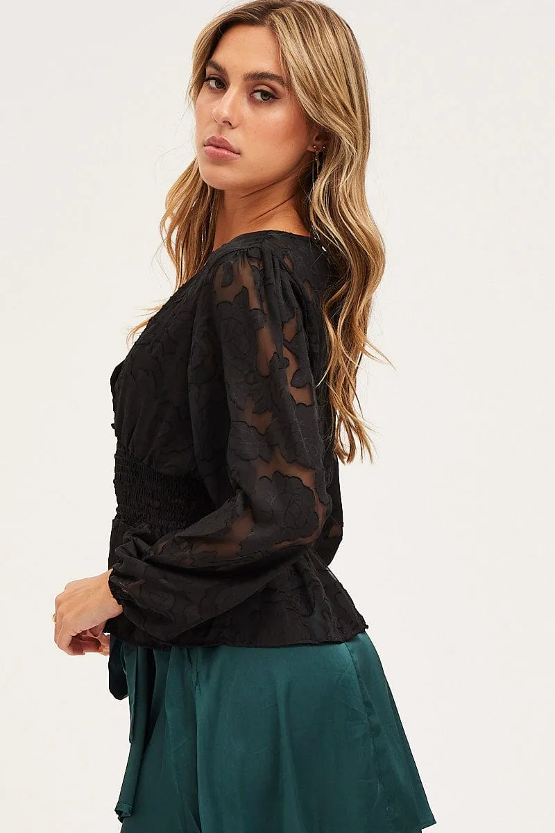 Black Peplum Top Long Sleeve V-Neck sold by Ally Fashion product image thumbnail 4