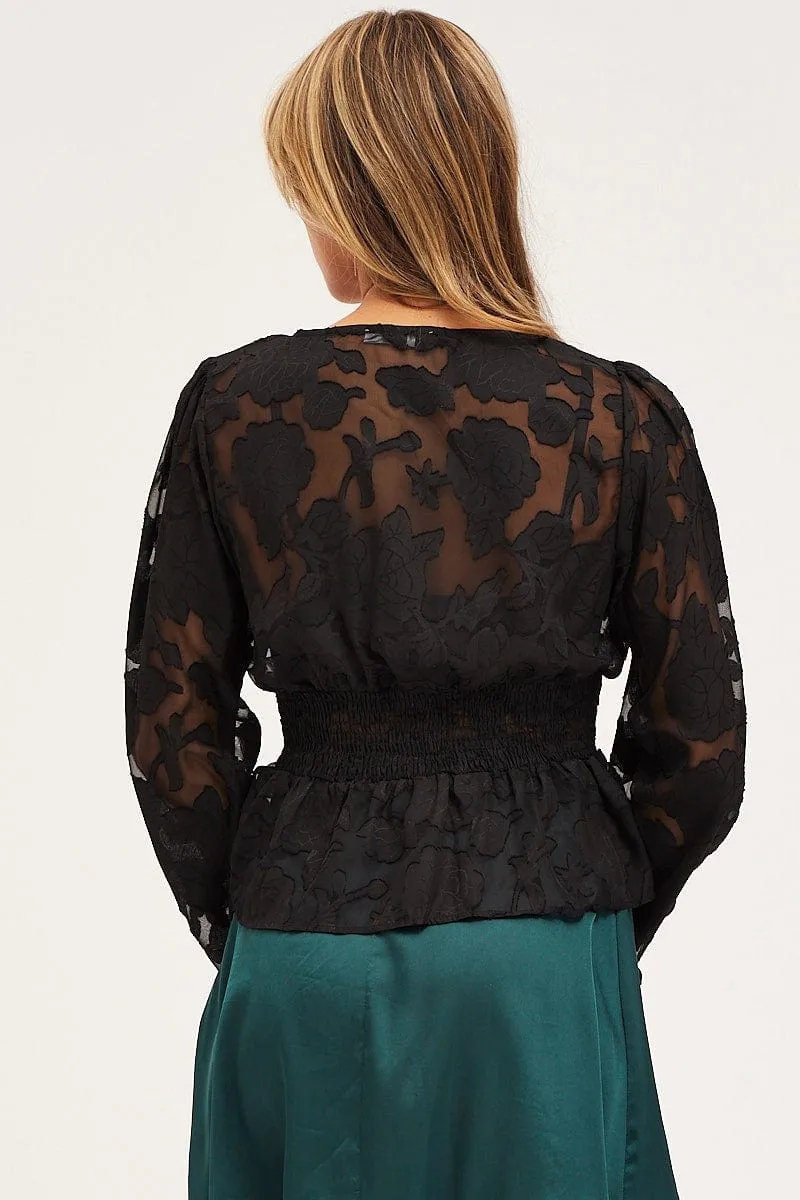 Black Peplum Top Long Sleeve V-Neck sold by Ally Fashion product image thumbnail 5