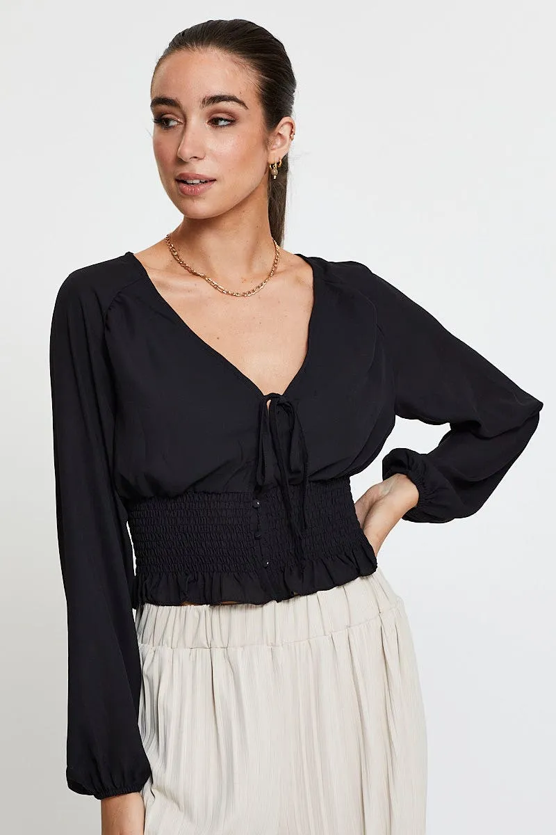 Black Crop Top Long Sleeve V-Neck sold by Ally Fashion product image thumbnail 3