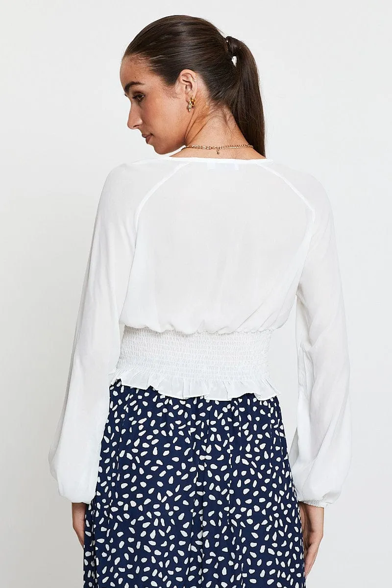 White Crop Top Long Sleeve V-Neck sold by Ally Fashion product image thumbnail 5