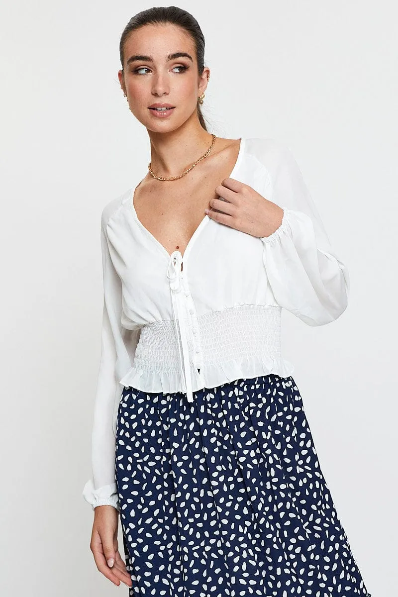 White Crop Top Long Sleeve V-Neck sold by Ally Fashion