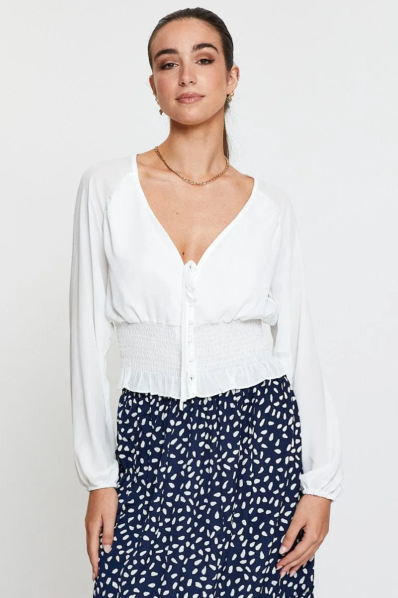 White Crop Top Long Sleeve V-Neck sold by Ally Fashion product image thumbnail 3