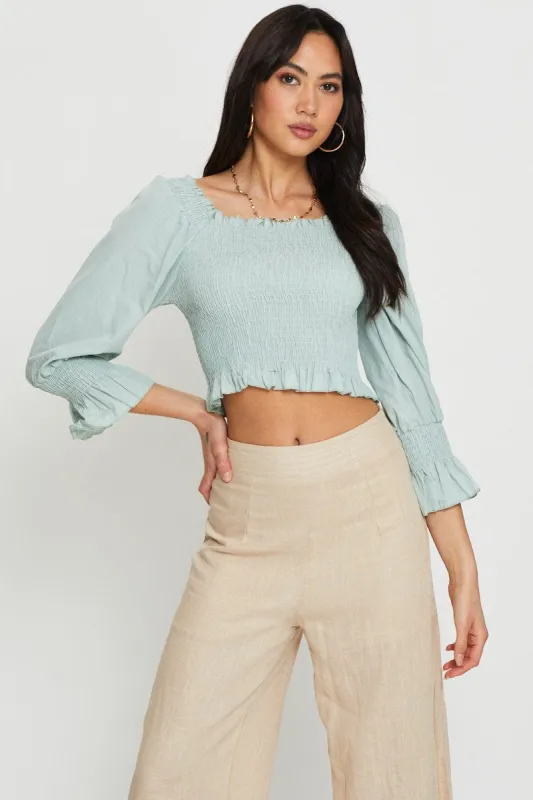 Green Peplum Top Long Sleeve sold by Ally Fashion