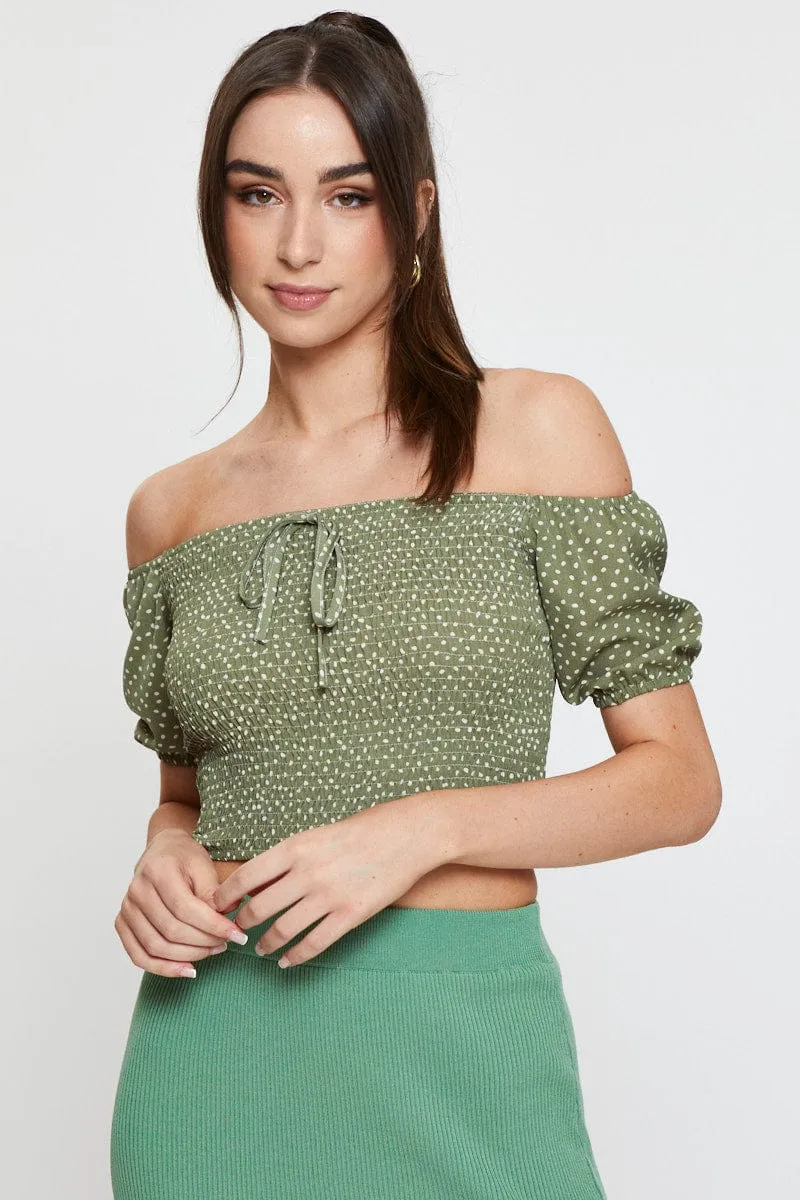 Geo Print Crop Top Three-Quarter sold by Ally Fashion