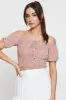 Geo Print Puff Sleeve Top Short Sleeve Crop Off Shoulder sold by Ally Fashion