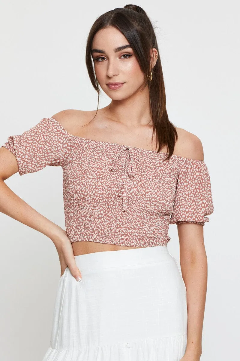 Geo Print Puff Sleeve Top Short Sleeve Crop Off Shoulder sold by Ally Fashion product image thumbnail 3