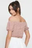 Geo Print Puff Sleeve Top Short Sleeve Crop Off Shoulder sold by Ally Fashion