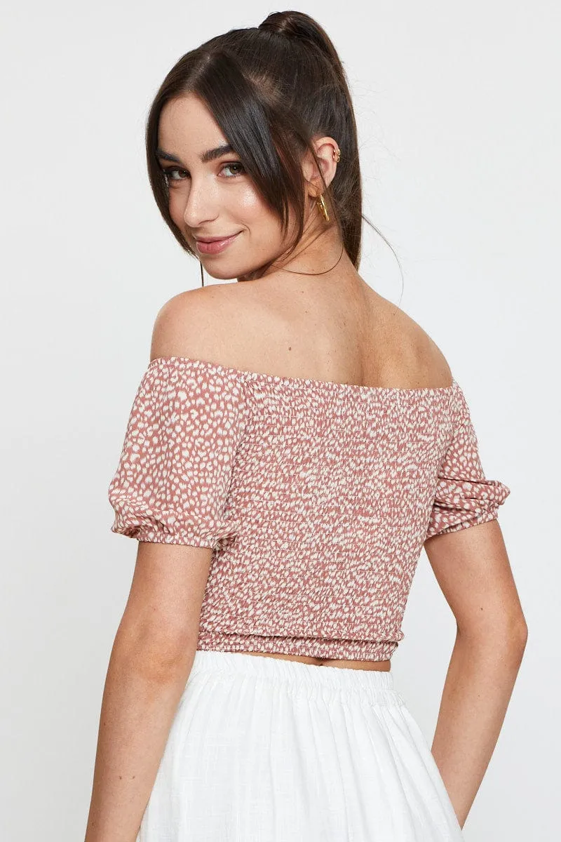 Geo Print Puff Sleeve Top Short Sleeve Crop Off Shoulder sold by Ally Fashion product image thumbnail 5