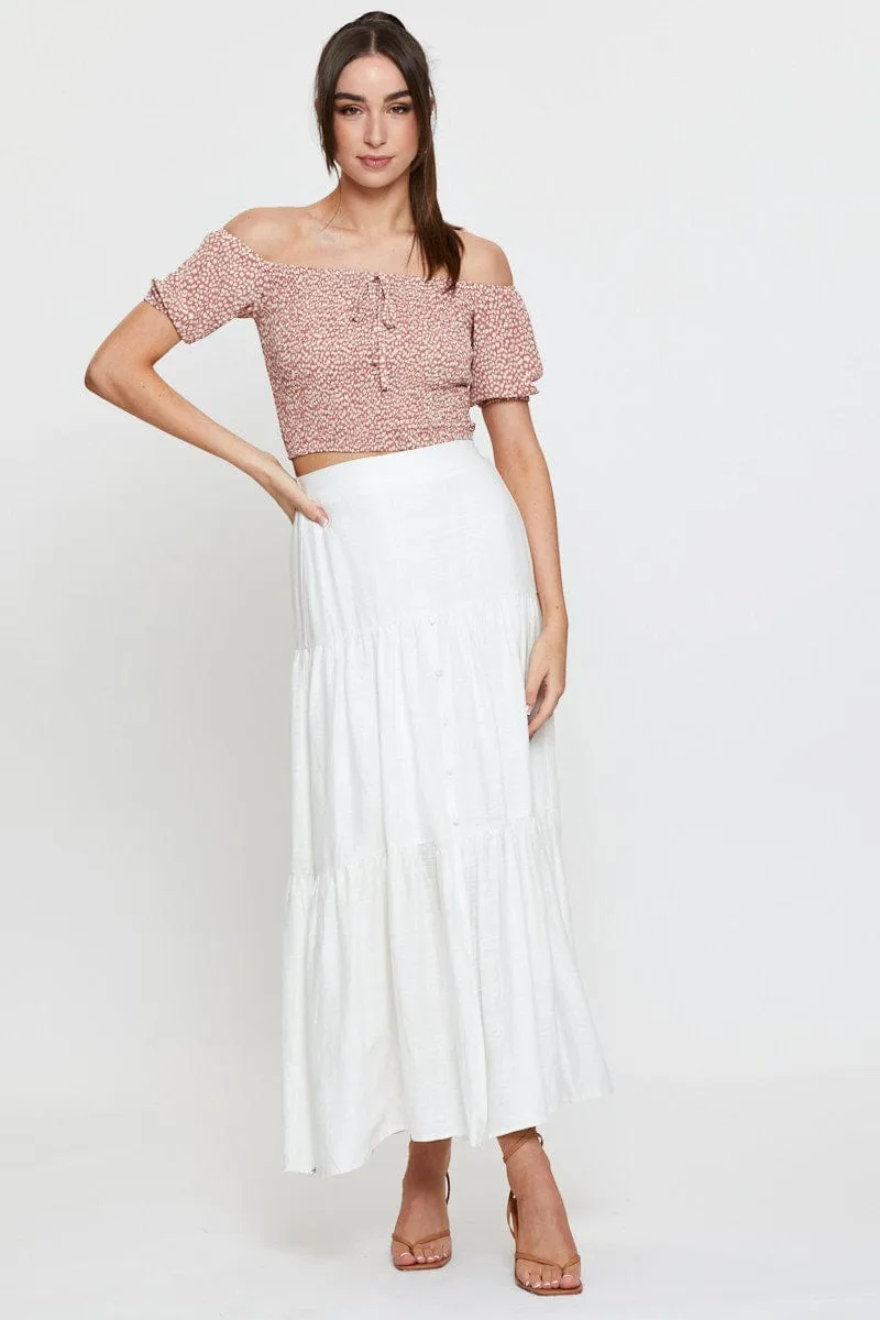 Geo Print Puff Sleeve Top Short Sleeve Crop Off Shoulder sold by Ally Fashion product image thumbnail 2