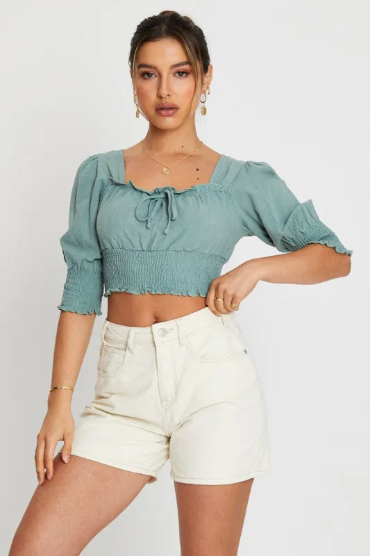 Green Crop Top Short Sleeve sold by Ally Fashion