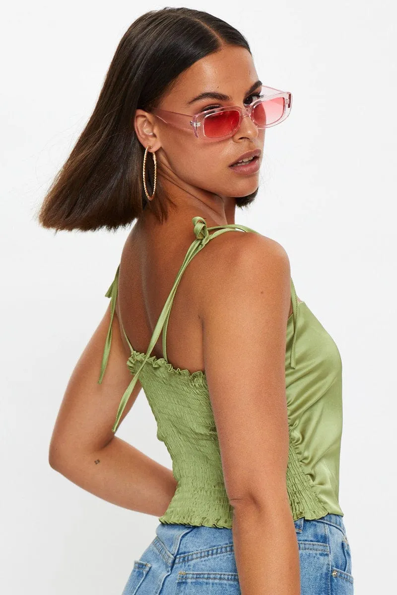 Green Satin Cami Crop Top sold by Ally Fashion product image thumbnail 2