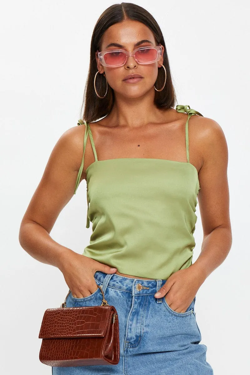 Green Satin Cami Crop Top sold by Ally Fashion