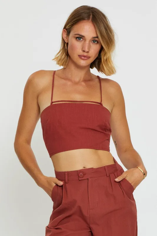 Brown Crop Top Linen Blend sold by Ally Fashion