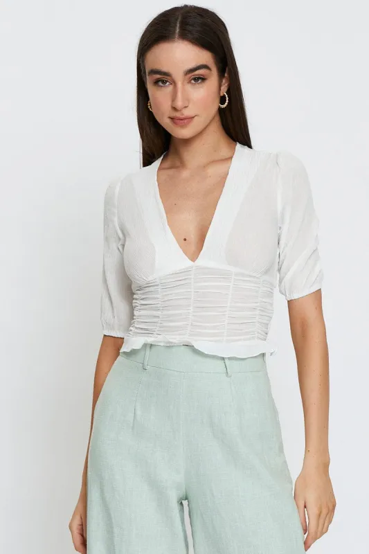 White Crop Top V-Neck sold by Ally Fashion