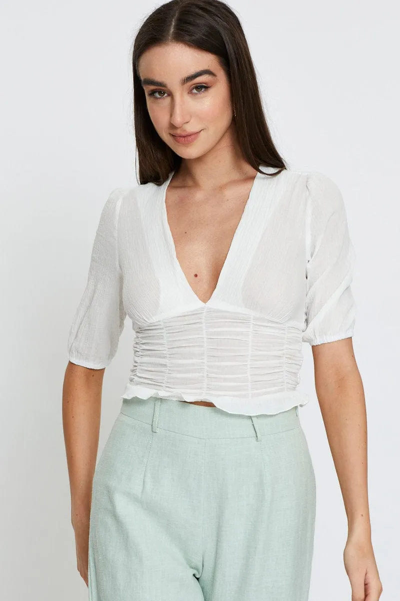 White Crop Top V-Neck sold by Ally Fashion product image thumbnail 3