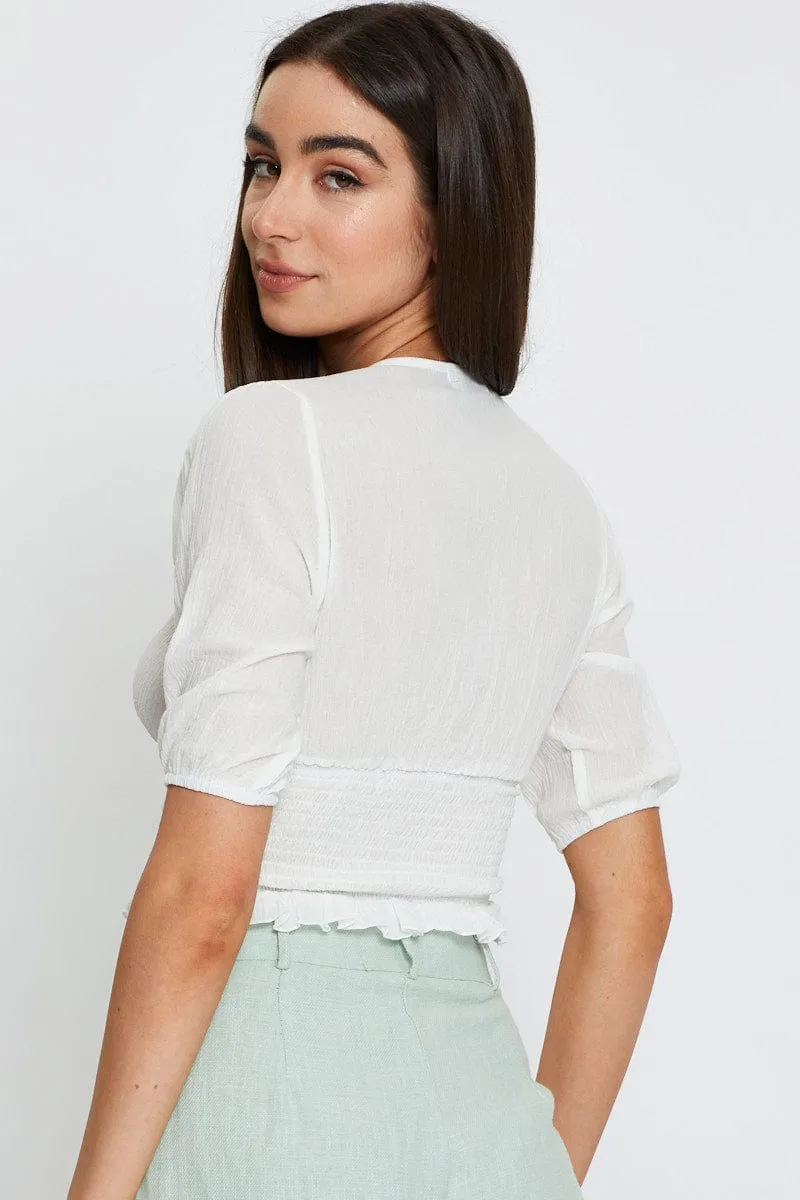 White Crop Top V-Neck sold by Ally Fashion product image thumbnail 5