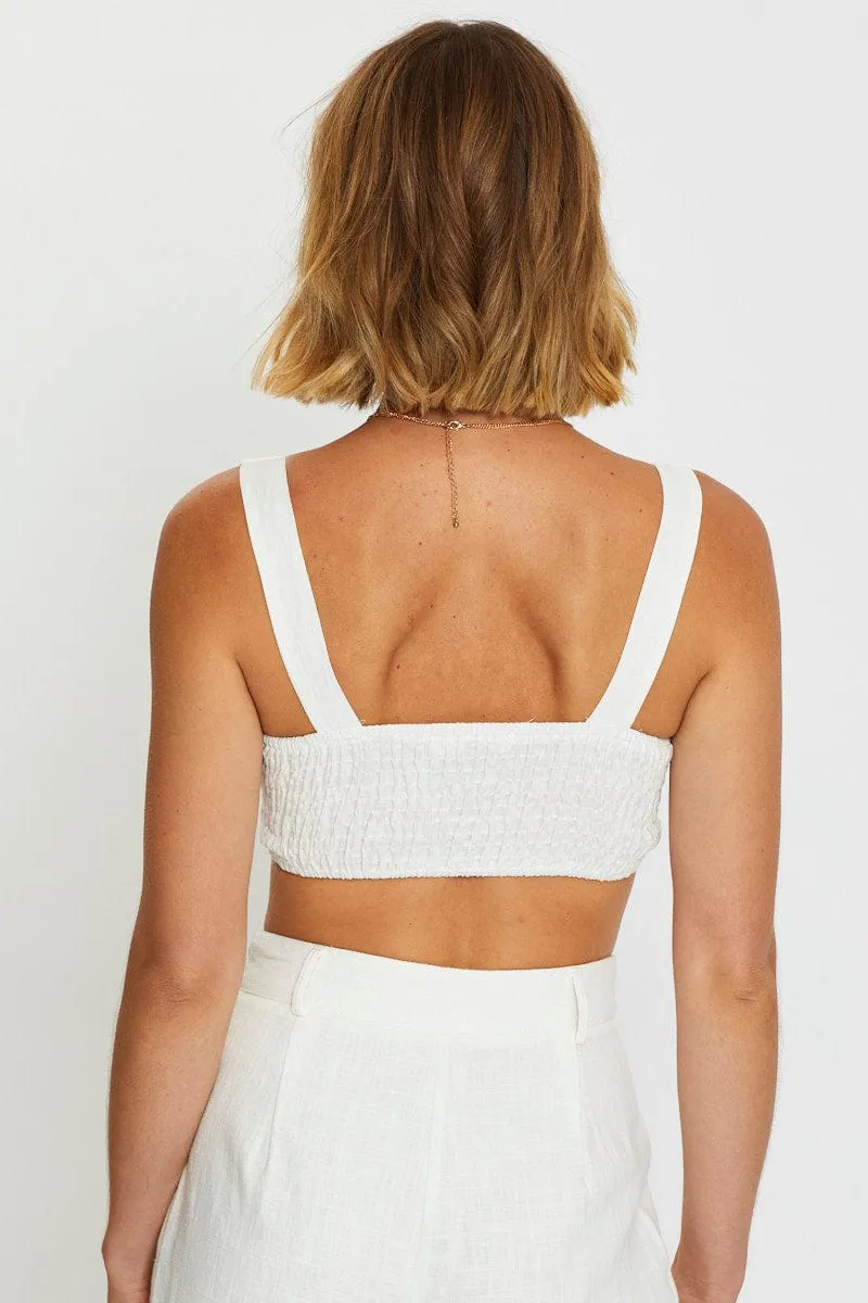 White Crop Top Linen Blend sold by Ally Fashion product image thumbnail 5