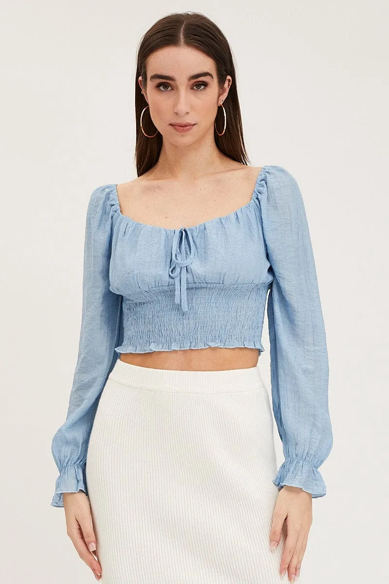 Blue Crop Top Long Sleeve sold by Ally Fashion