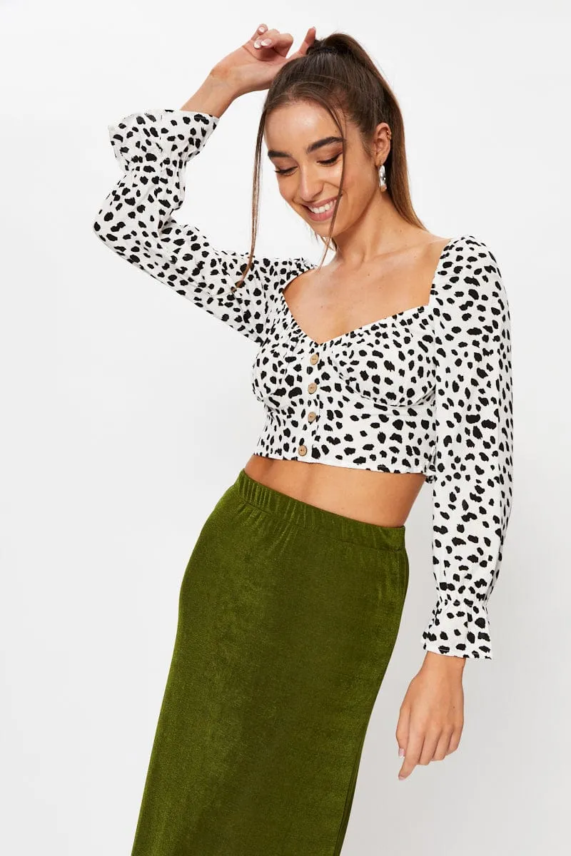 Geo Print Long Sleeve Geo Print Semi Crop Top sold by Ally Fashion