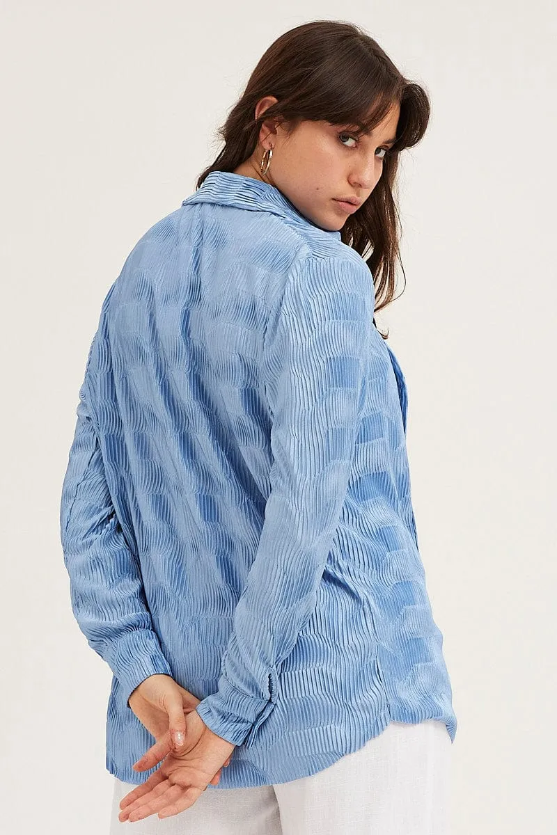 Blue Long Sleeve Plisse Shirt sold by Ally Fashion product image thumbnail 5