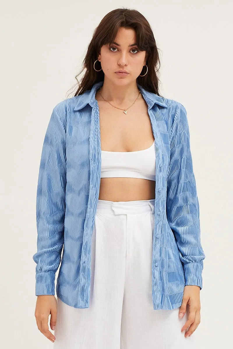 Blue Long Sleeve Plisse Shirt sold by Ally Fashion product image thumbnail 3