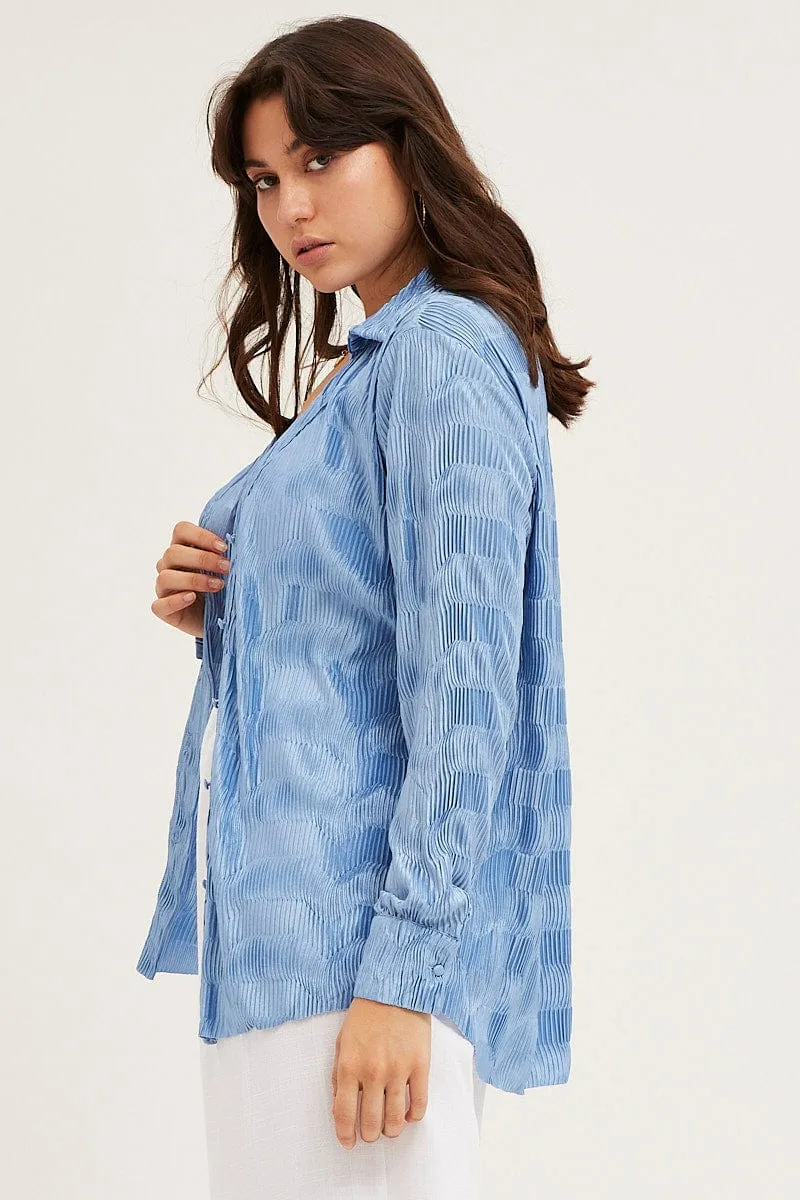 Blue Long Sleeve Plisse Shirt sold by Ally Fashion product image thumbnail 4