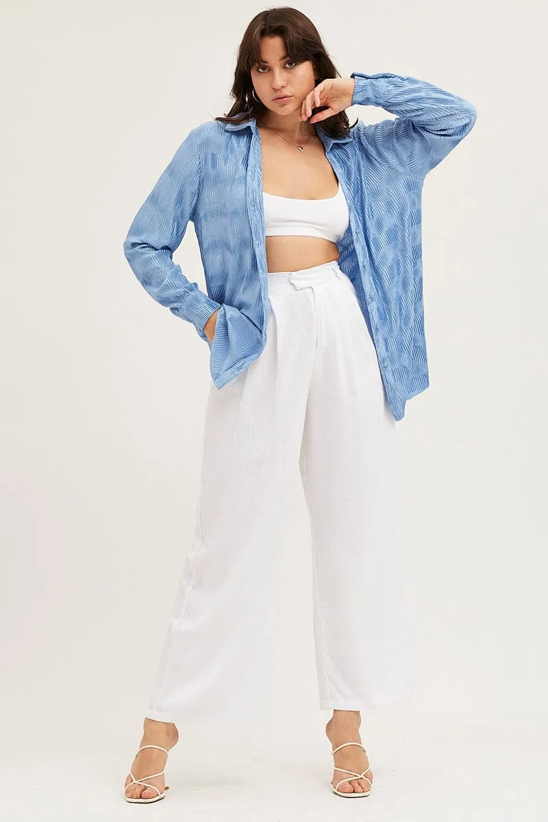 Blue Long Sleeve Plisse Shirt sold by Ally Fashion product image thumbnail 2