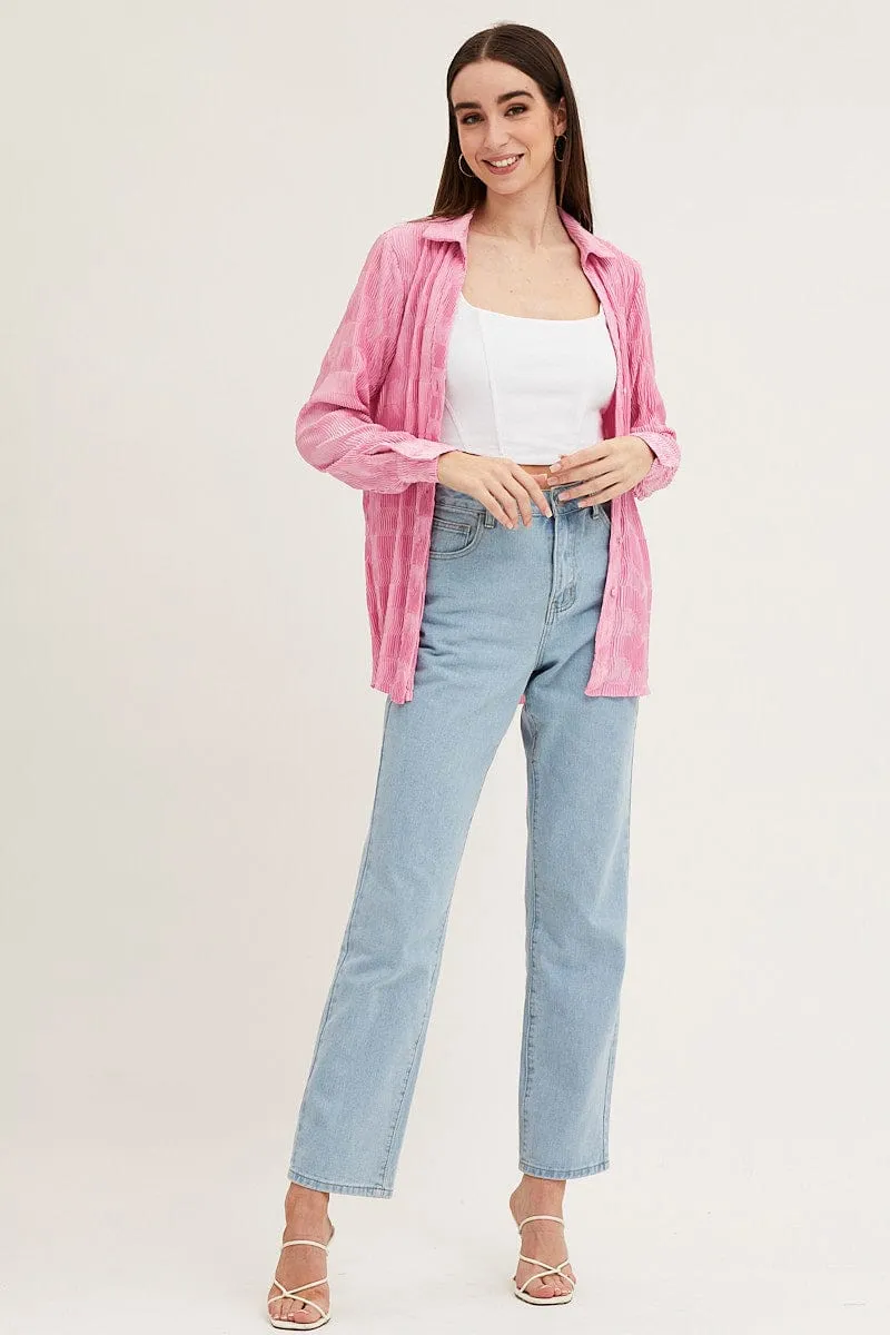Pink Long Sleeve Plisse Shirt sold by Ally Fashion product image thumbnail 2