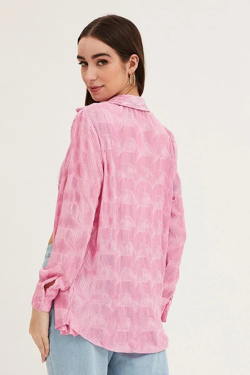 Pink Long Sleeve Plisse Shirt sold by Ally Fashion product image thumbnail 5