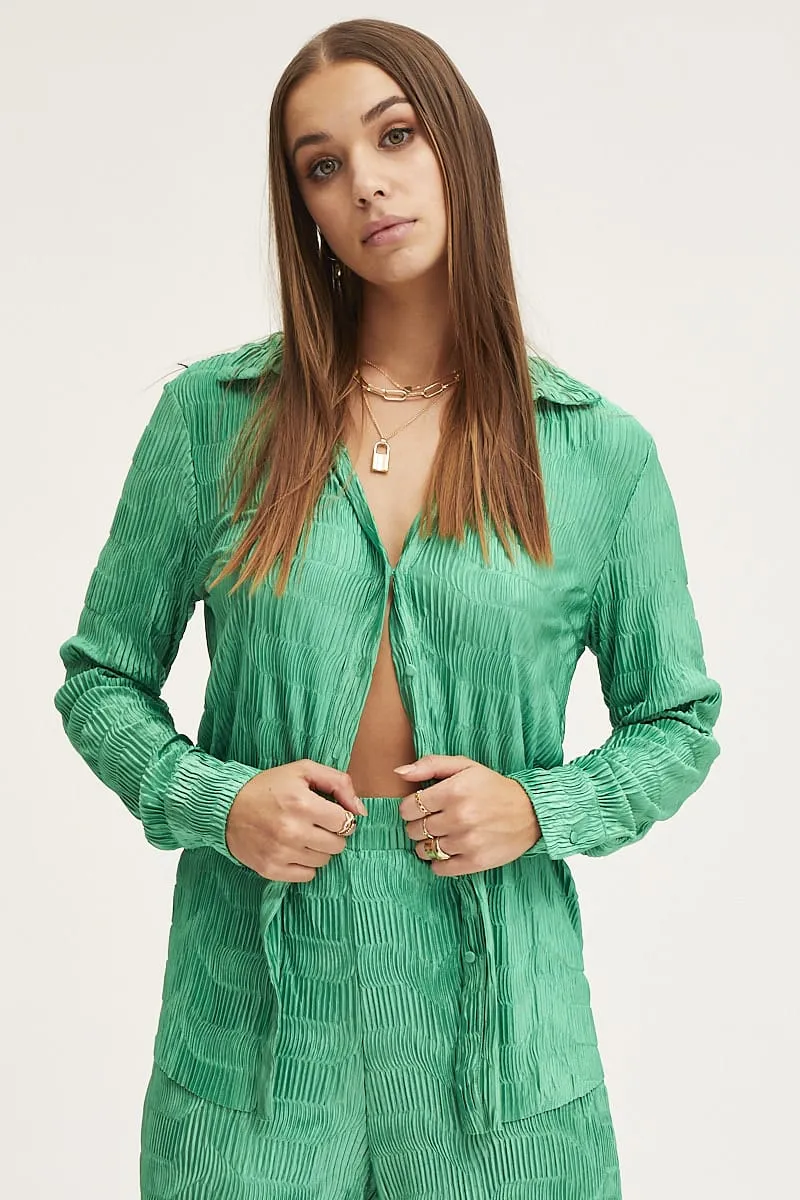 Green Plisse Shirts Long Sleeve sold by Ally Fashion product image thumbnail 3