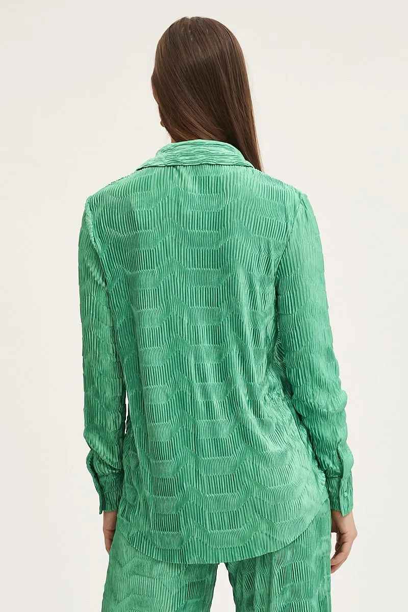 Green Plisse Shirts Long Sleeve sold by Ally Fashion product image thumbnail 5