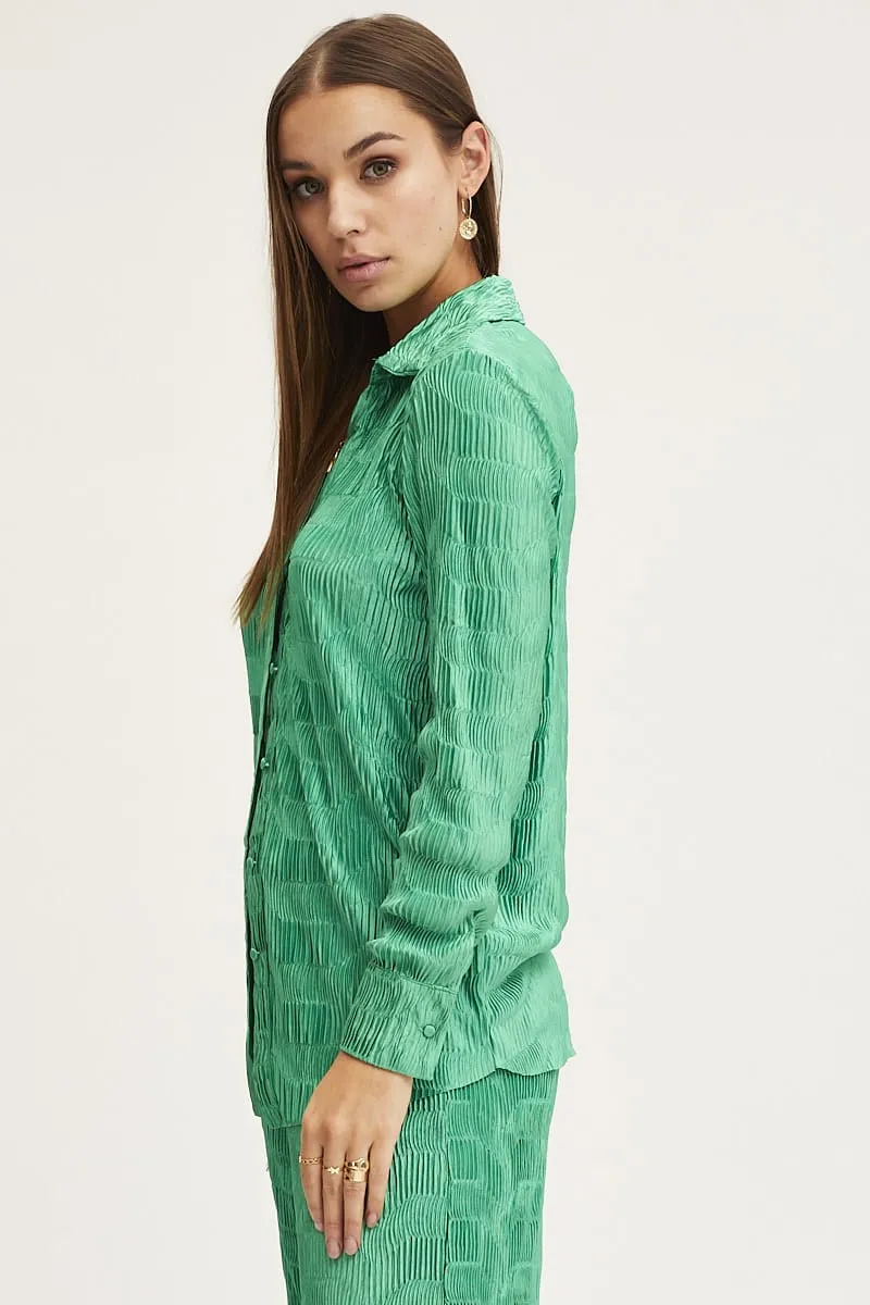 Green Plisse Shirts Long Sleeve sold by Ally Fashion product image thumbnail 4