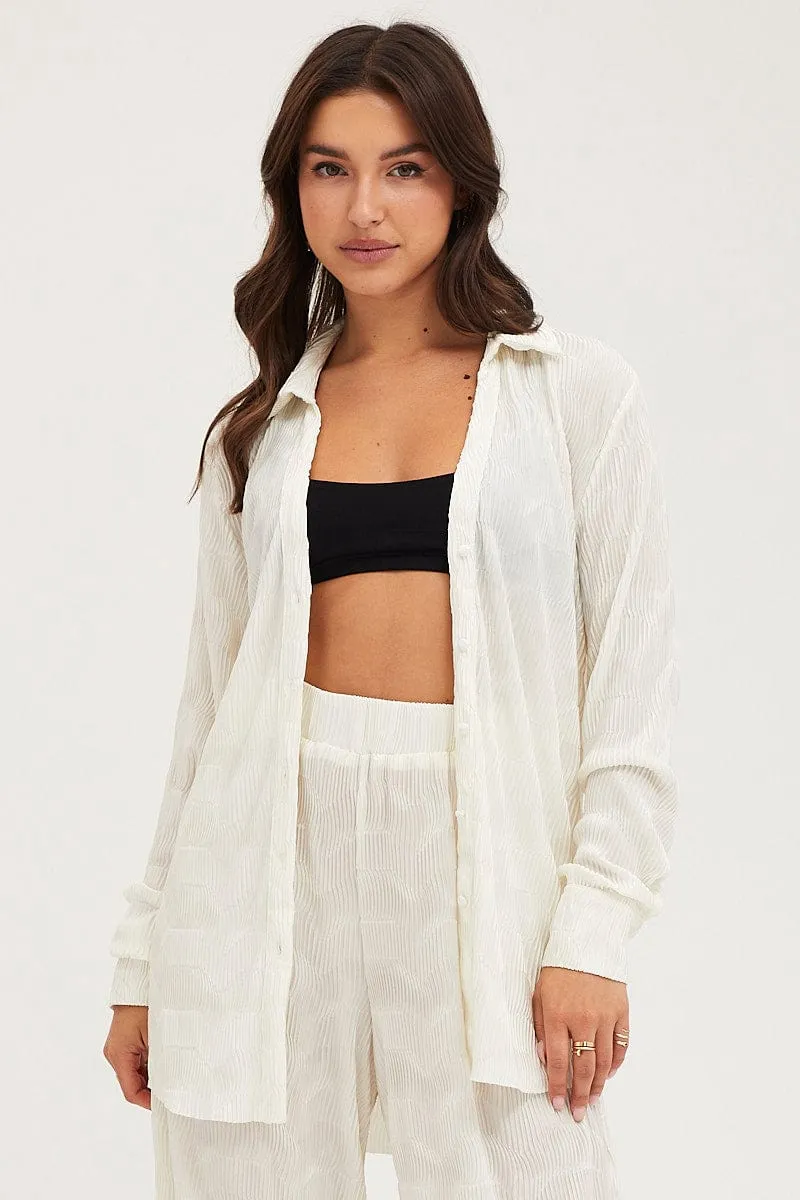 White Plisse Shirts Long Sleeve sold by Ally Fashion product image thumbnail 3