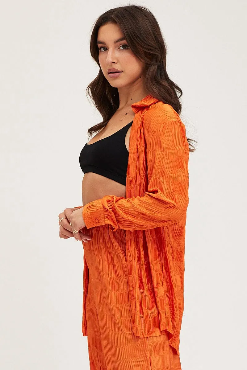 Orange Plisse Shirts Long Sleeve sold by Ally Fashion product image thumbnail 4