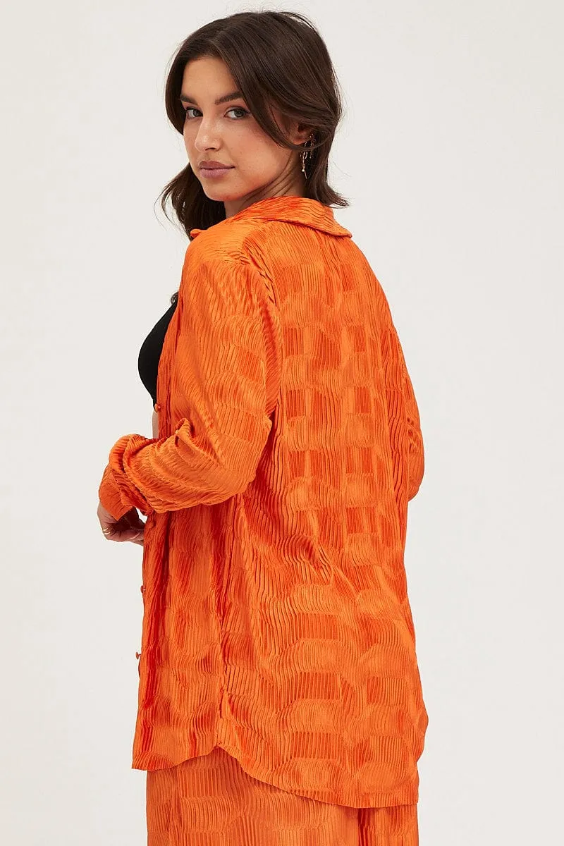 Orange Plisse Shirts Long Sleeve sold by Ally Fashion product image thumbnail 5