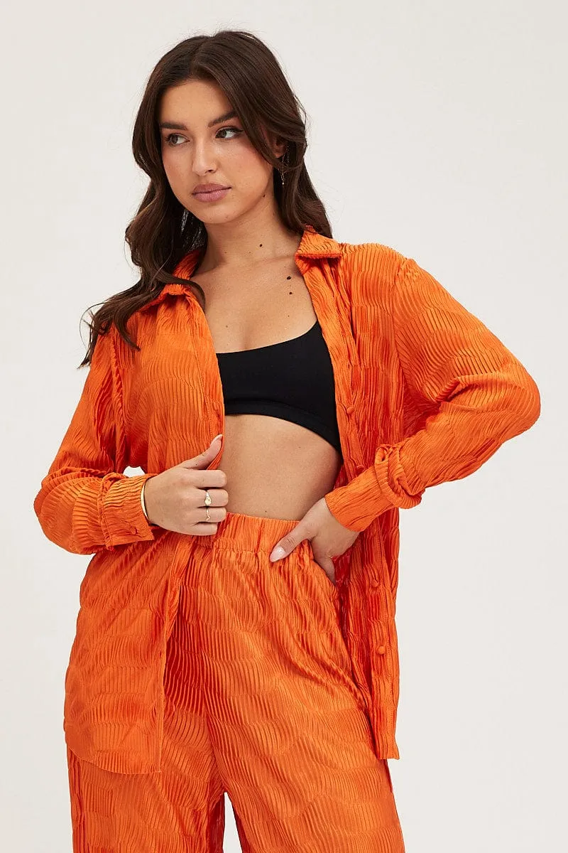 Orange Plisse Shirts Long Sleeve sold by Ally Fashion