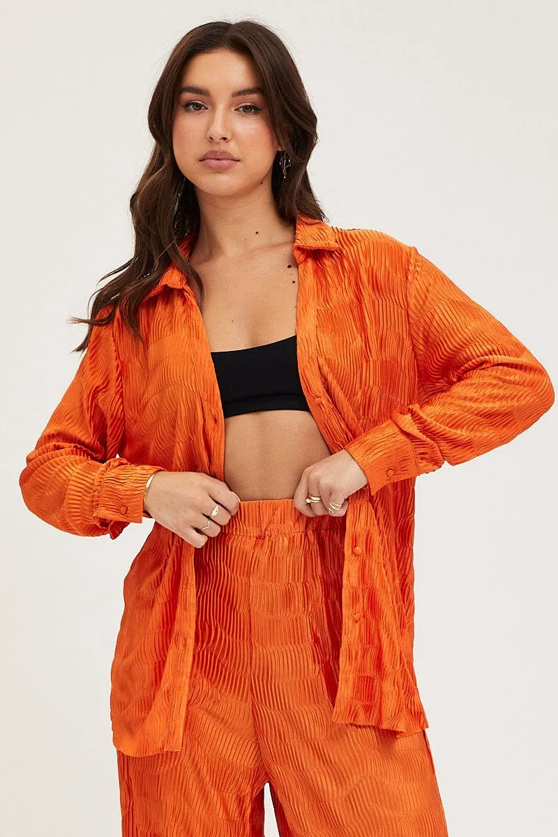 Orange Plisse Shirts Long Sleeve sold by Ally Fashion product image thumbnail 3