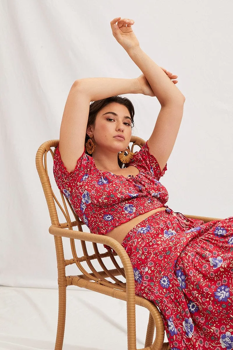 Boho Print Square Neck Puff Sleeve Crop Top sold by Ally Fashion product image thumbnail 3