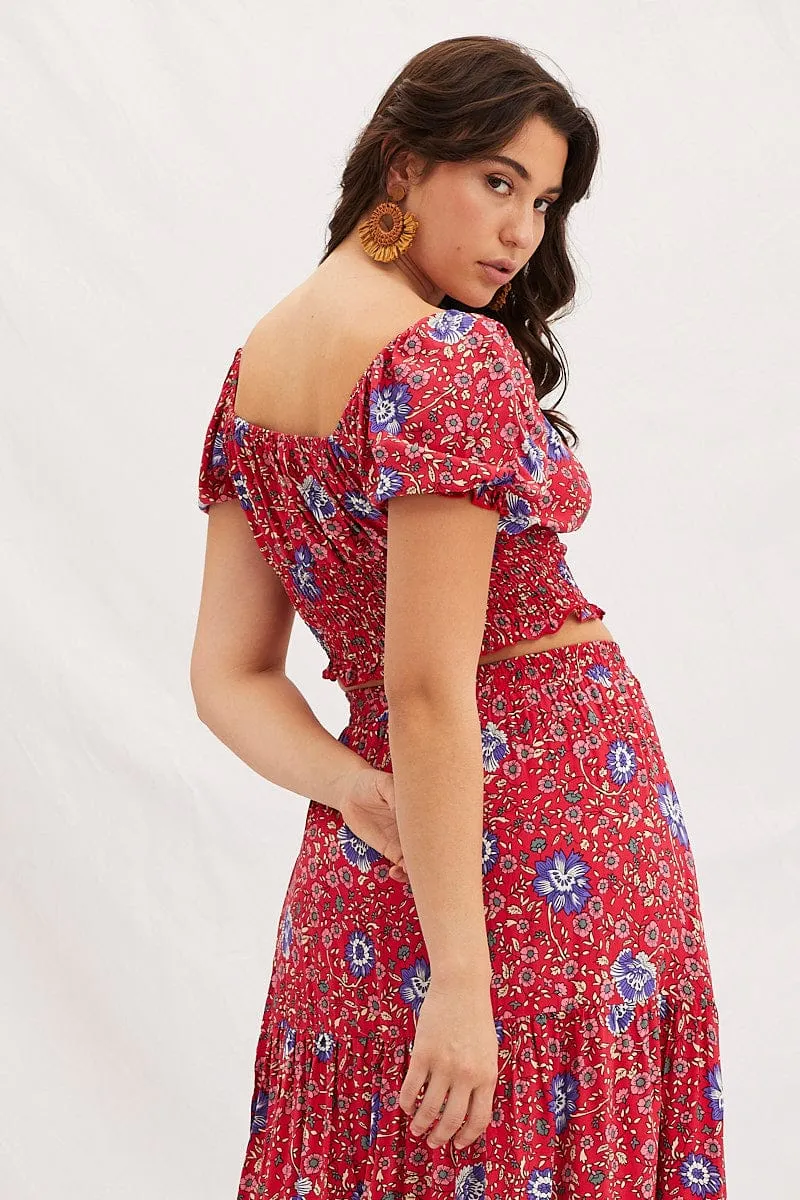 Boho Print Square Neck Puff Sleeve Crop Top sold by Ally Fashion product image thumbnail 5