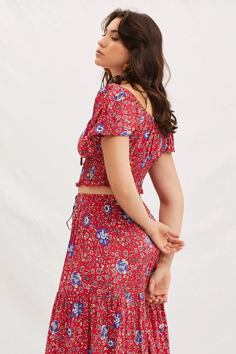 Boho Print Square Neck Puff Sleeve Crop Top sold by Ally Fashion product image thumbnail 4