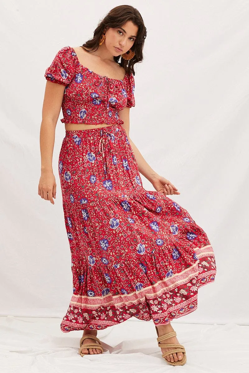 Boho Print Square Neck Puff Sleeve Crop Top sold by Ally Fashion product image thumbnail 2