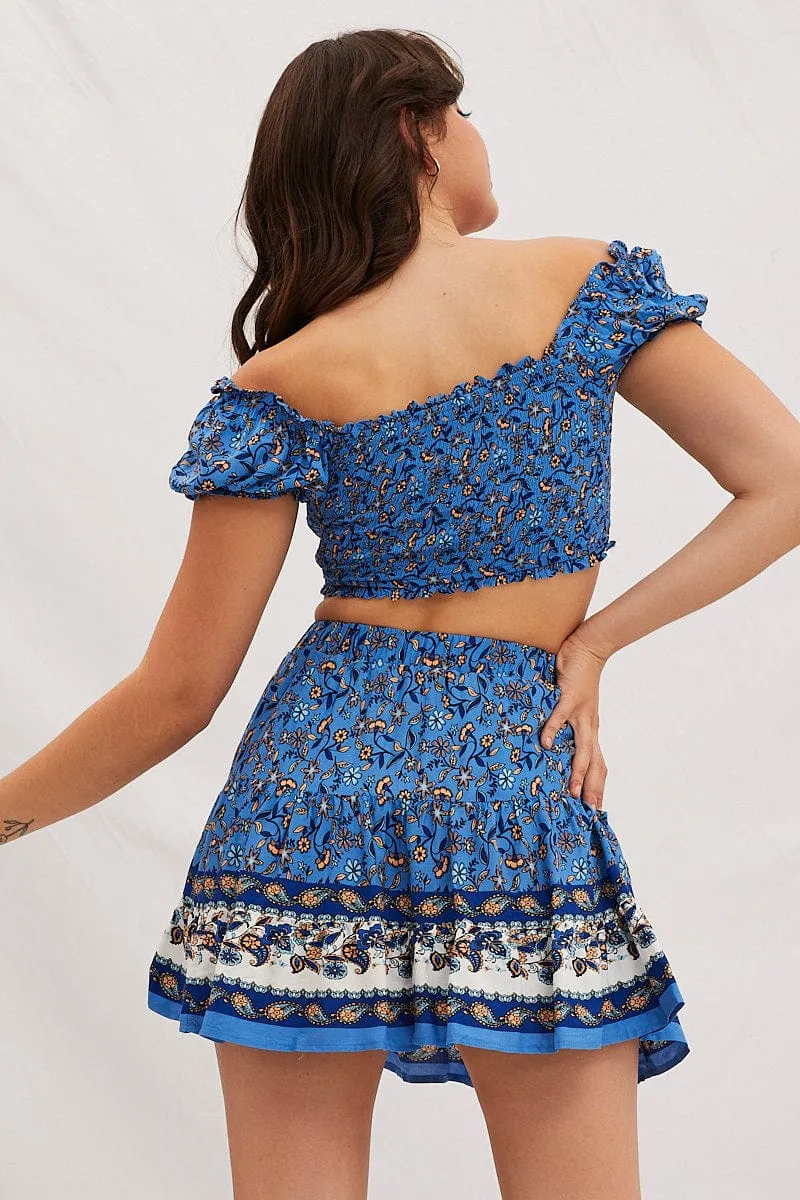 Boho Print Square Neck Puff Sleeve Shirred Crop Top sold by Ally Fashion product image thumbnail 5